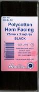 HEMLINE HANGSELL - Bias Hem Facing 25mm x 3m - black